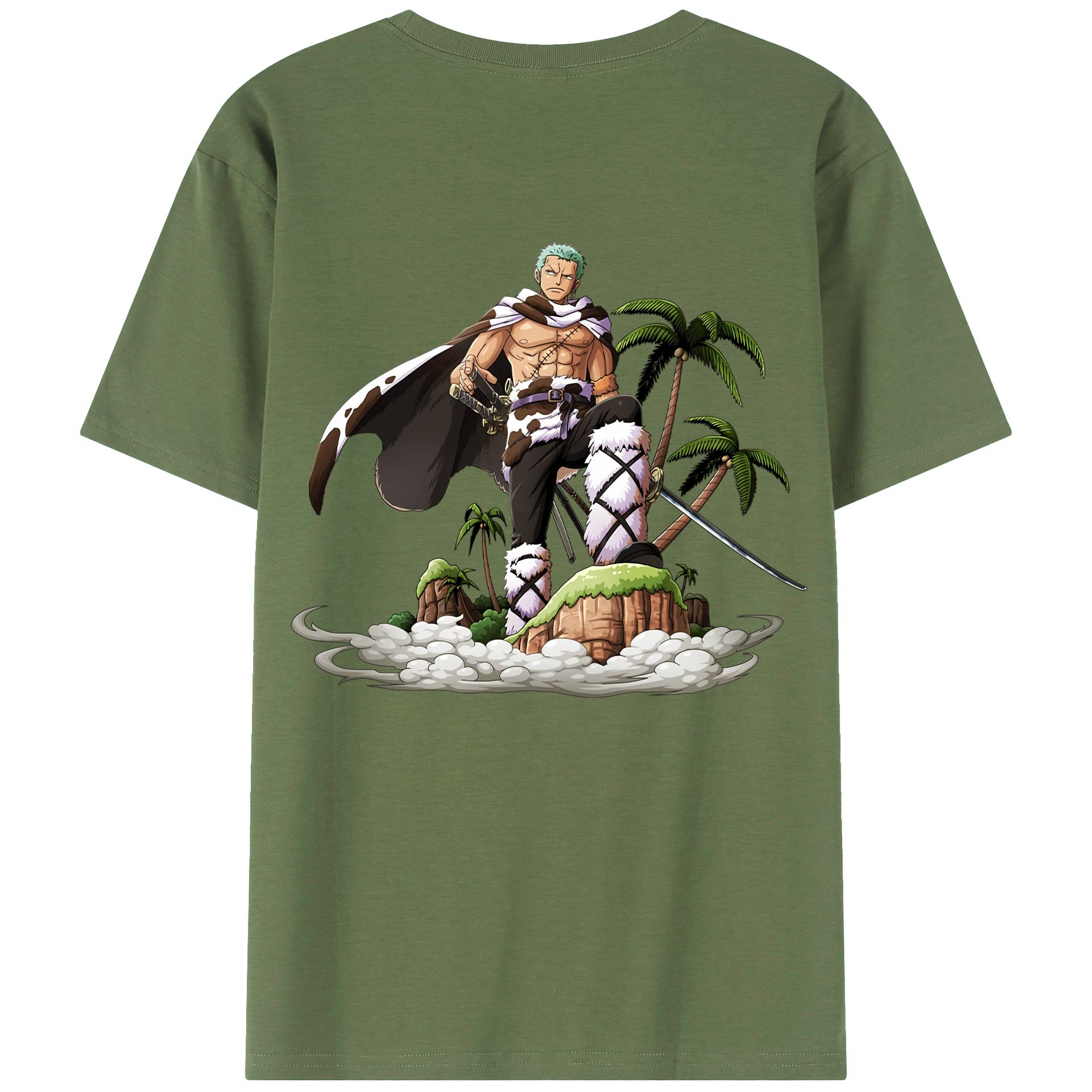 ワンピース ロロノア・ゾロ ONE PIECE Roronoa Zoro 綿100％ メンズ半袖Tシャツ（バックプリント） 通気性